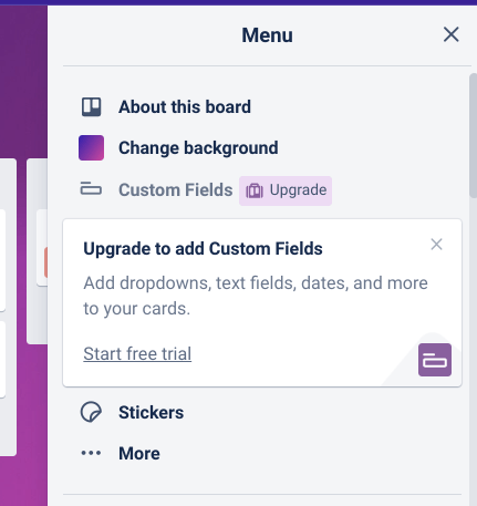 menú de exportación de trello