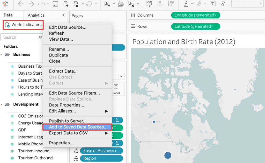 6. Adding a Tableau data source to saved data sources