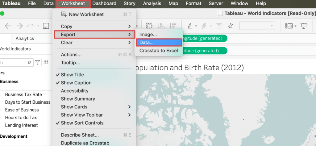 8.1. Exporting the view data from Tableau Desktop