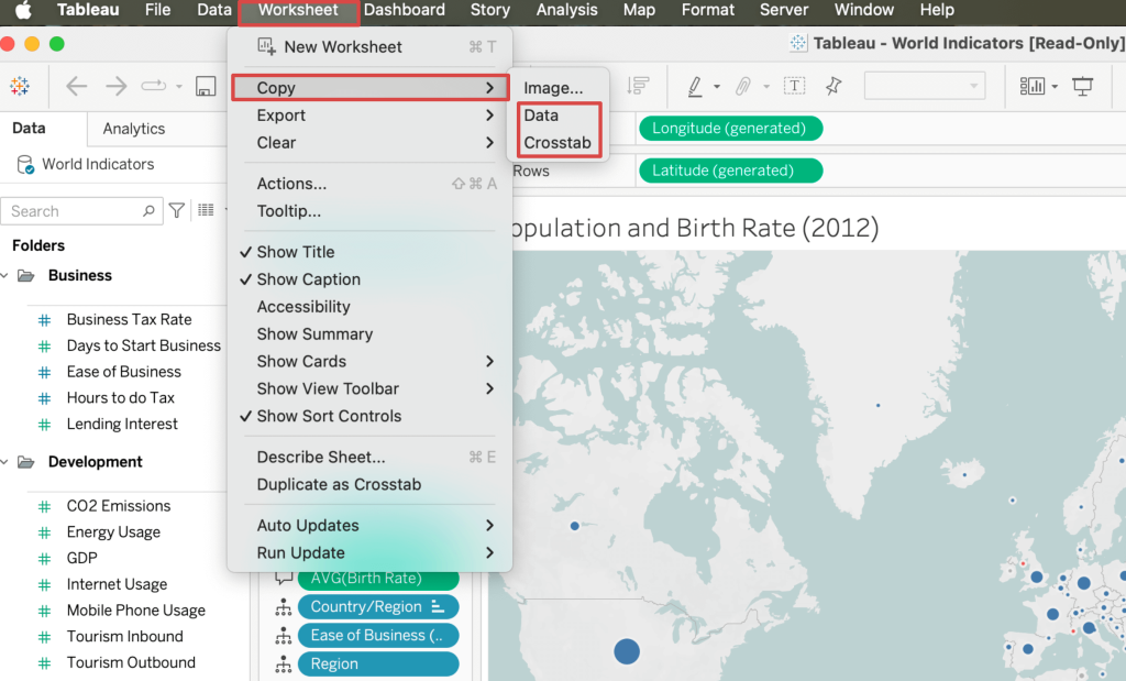 8.2. Copying data or crosstab in the view to the clipboard in Tableau