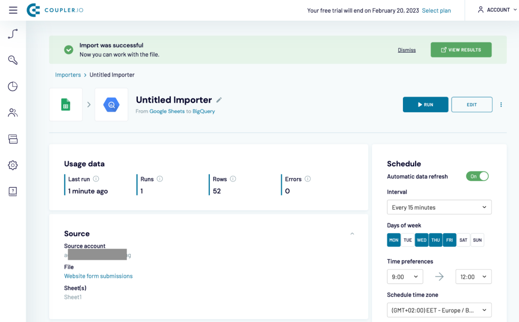 view results quickbooks bigquery