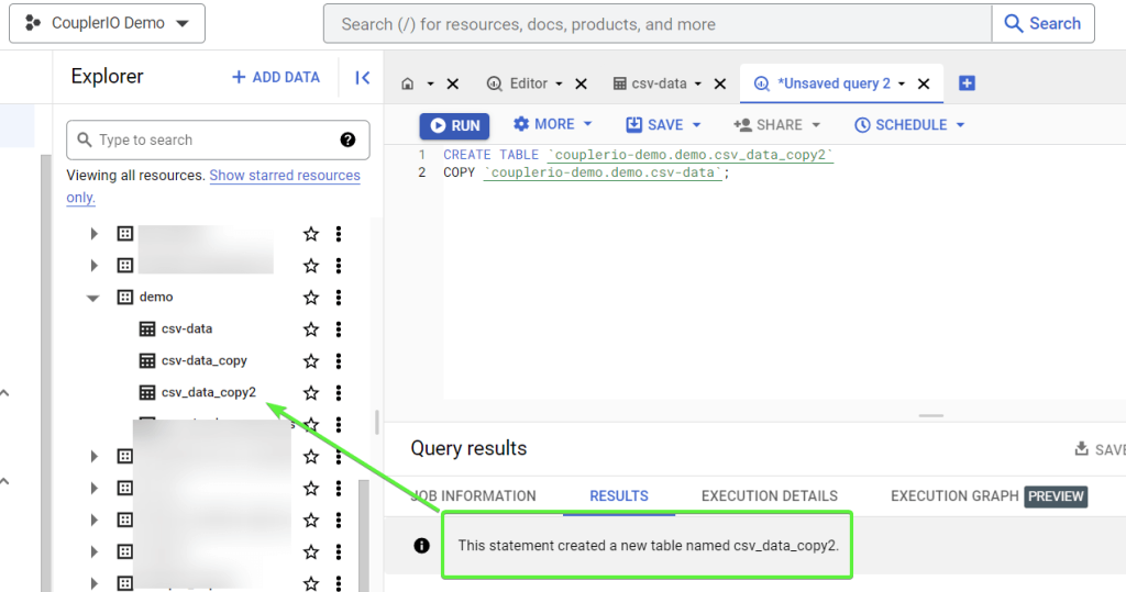 1.2 copy table bigquery sql query