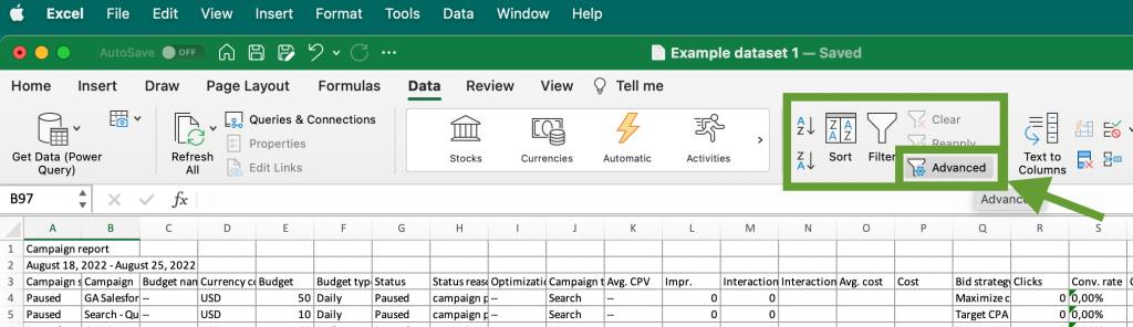 10. Excel advanced filter