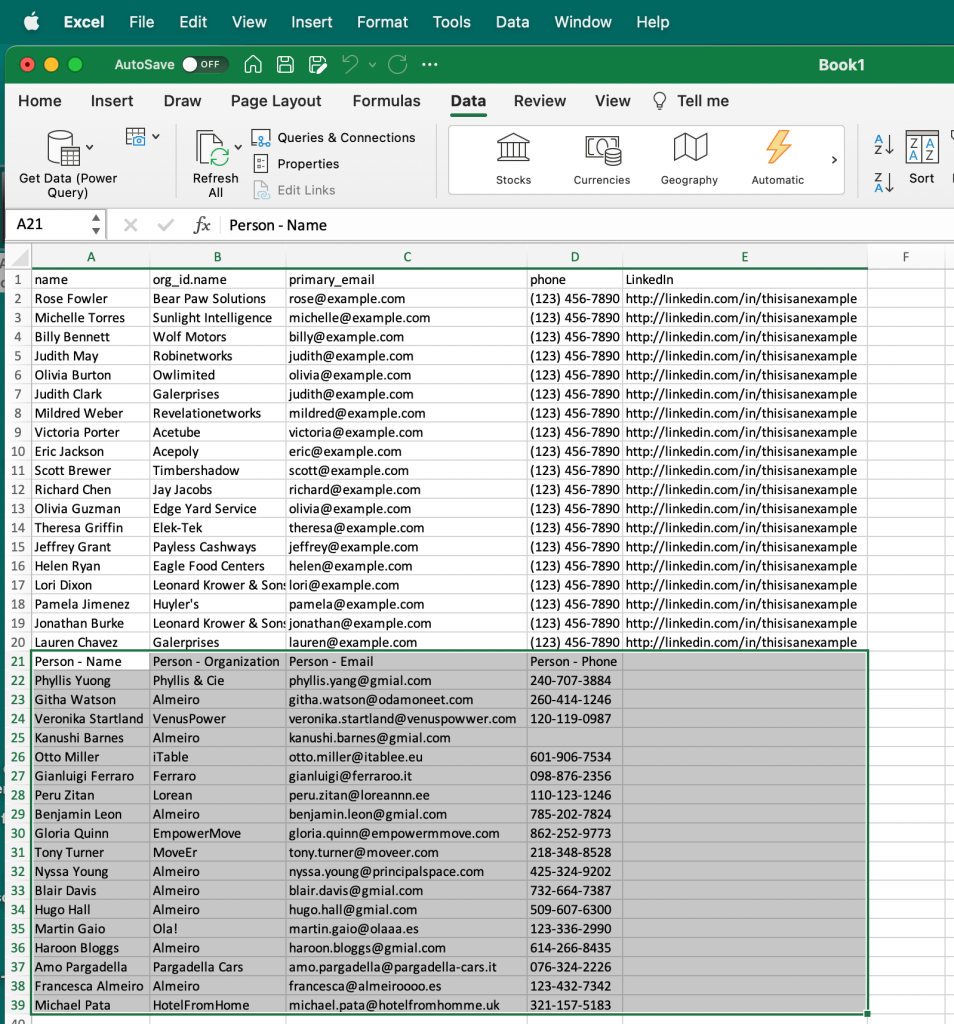 10. Excel import as CSV imported data 2