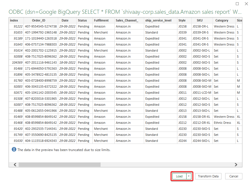 11 load data from bigquery to excel via obbc