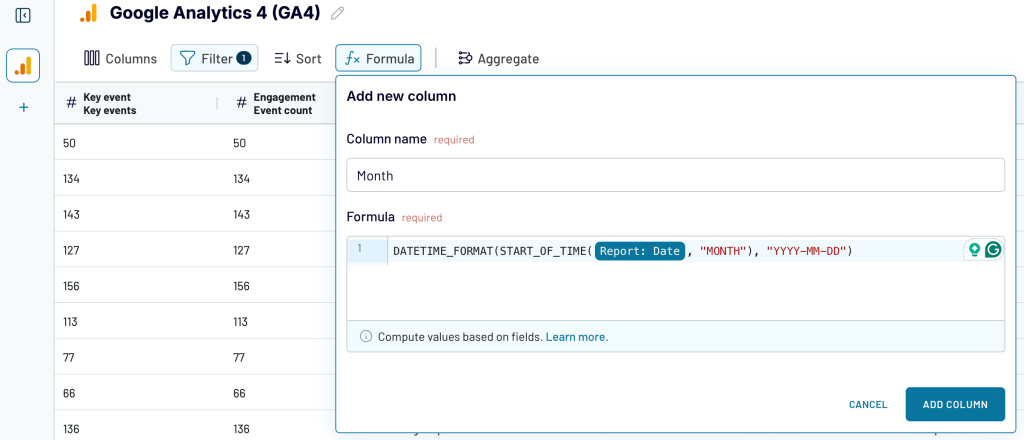 11. Creating a custom Month metric for your Google Analytics report using Coupler.io