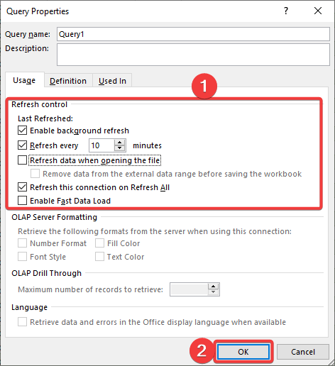 15 configure connection properties to auto refresh data