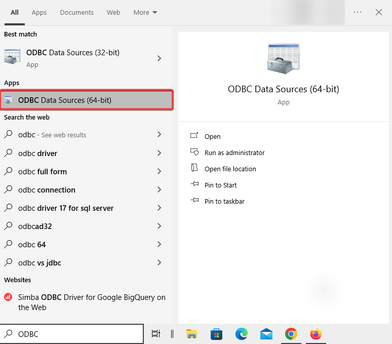 2 search for odbc app