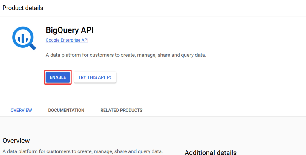 20 enable bigquery api