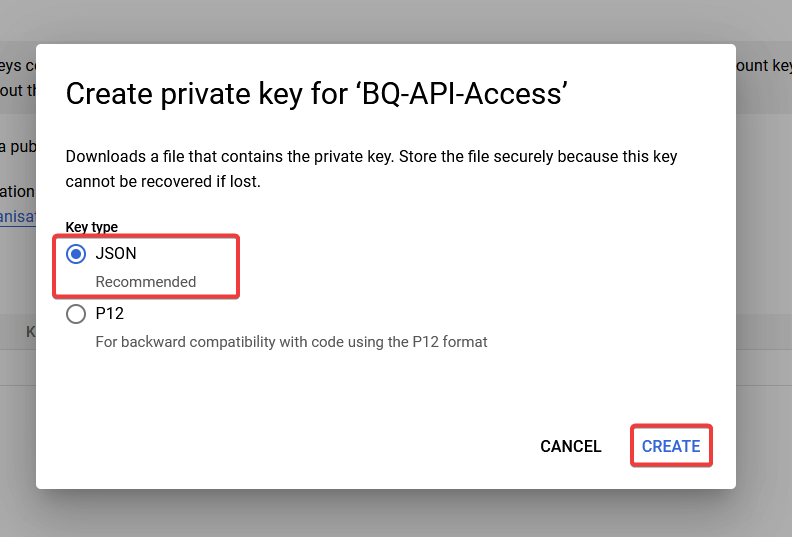 22 create json key to service account