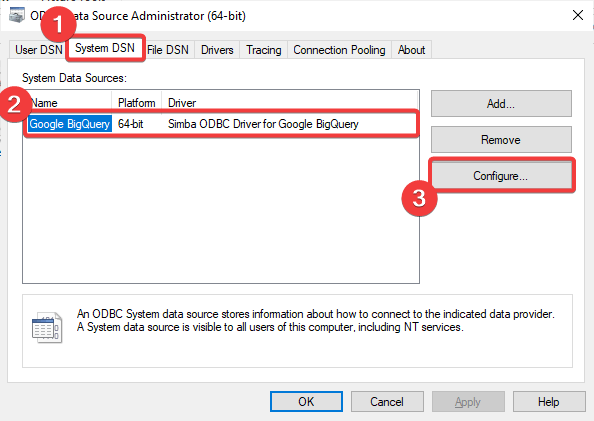 3 select bigquery configure