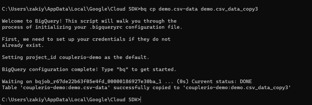 3.1 copy table bigquery cli