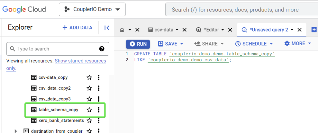 4.0 bigquery table schema copy
