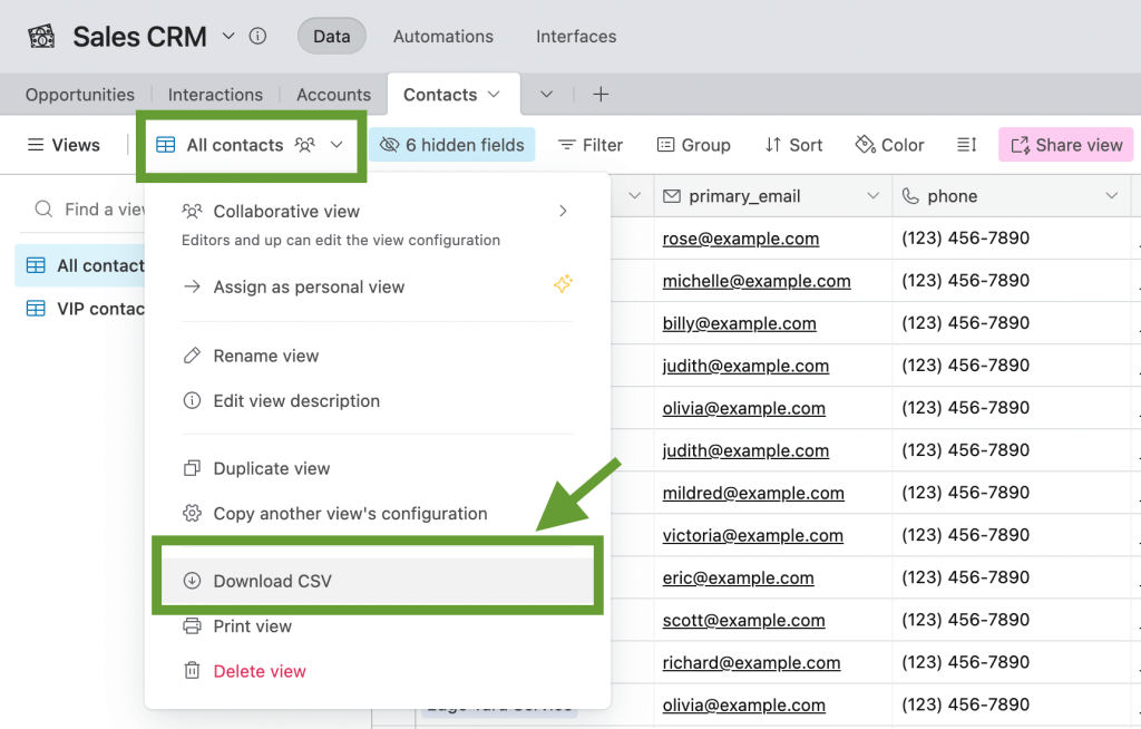 5. Airtable download as CSV