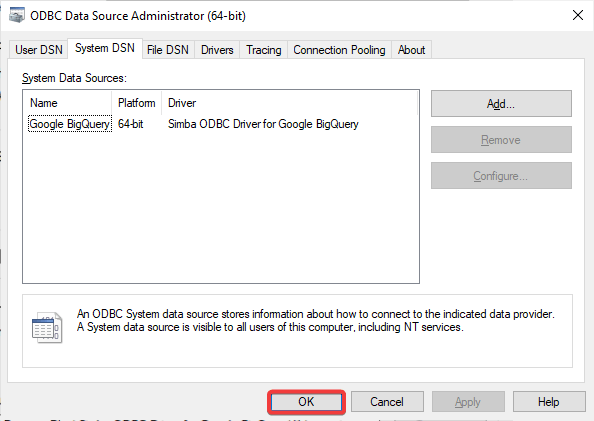 7 save dsn configuration