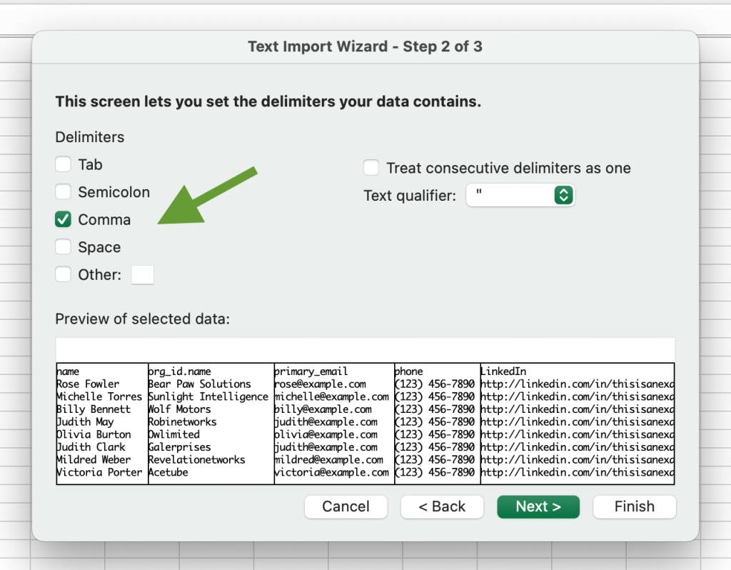 8. Excel import as CSV choose delimiter