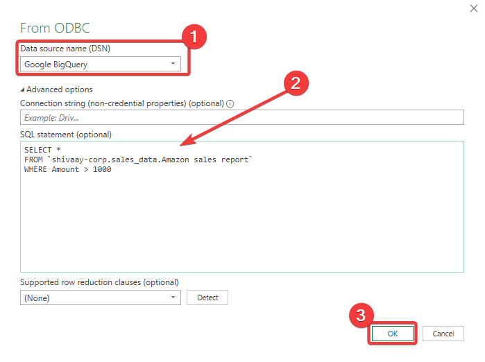 9 select data source enter query