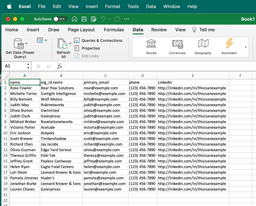 9. Excel import as CSV imported data 1
