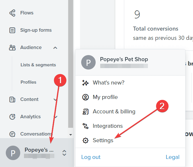 1 go to klaviyo account settings