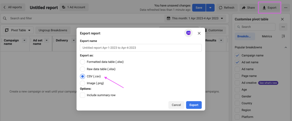1 select export options