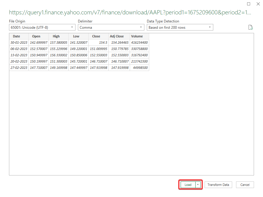 11 load table from yahoo finance to excel