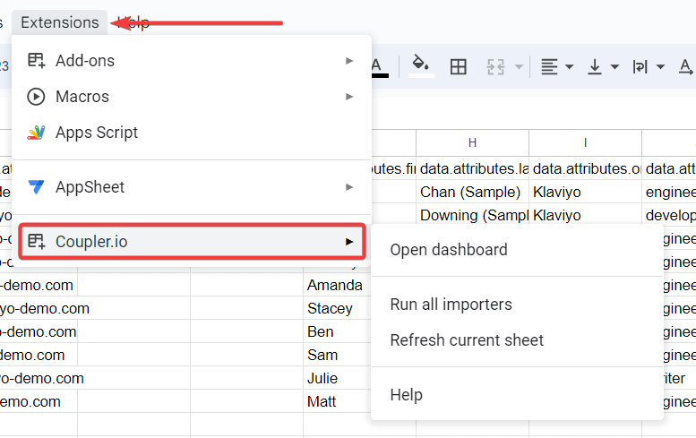 11 open coupler add on in google sheets