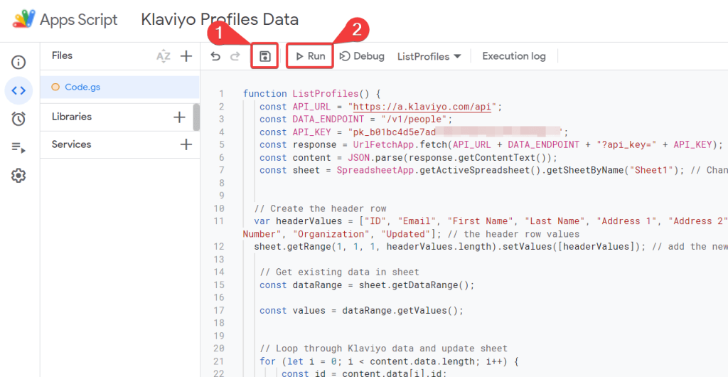14 run script to import klaviyo data into google sheets
