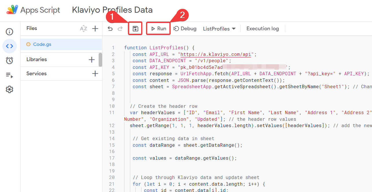 14 ejecutar script para importar datos de klaviyo a google sheets