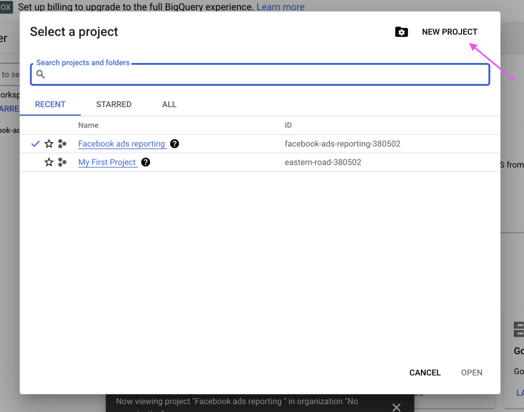 2 select new project