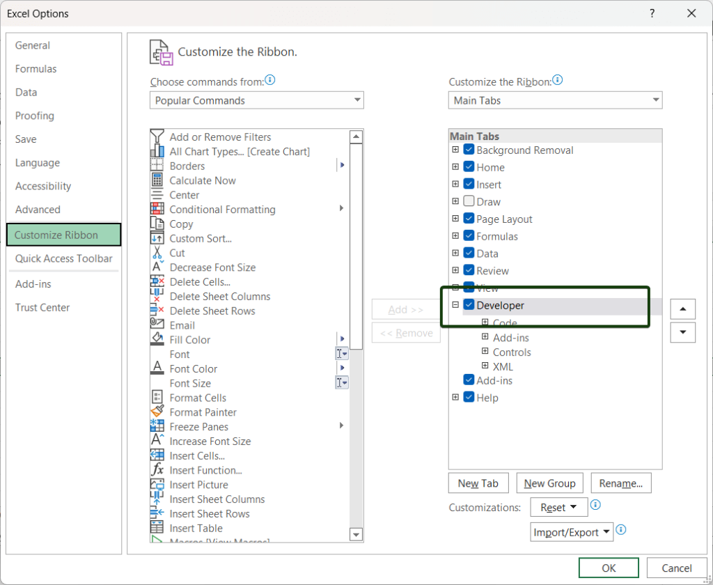 3.1.1 developer tab excel enable