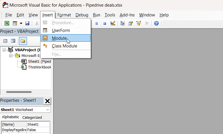 3.2 visual basic excel insert module