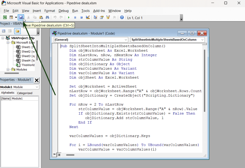 3.3 visual basic excel save module