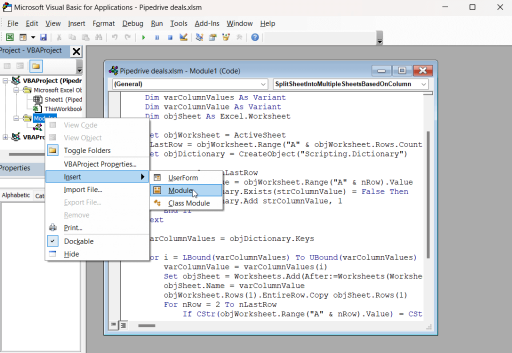 3.6 visual basic excel insert new module