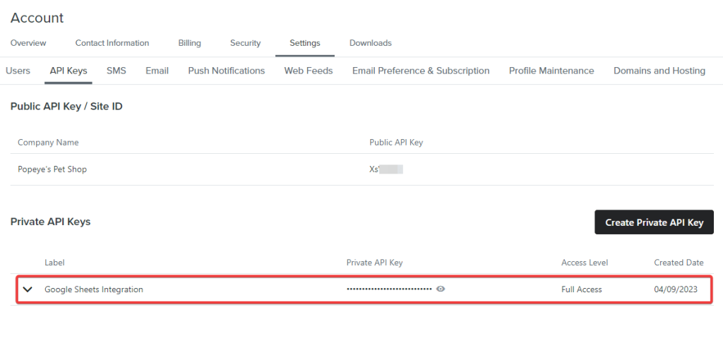 5 generated api keys in klaviyo