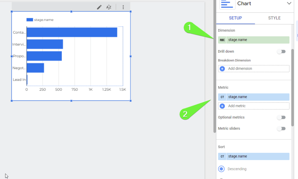 6.1 looker studio funnel bar chart dimension metric