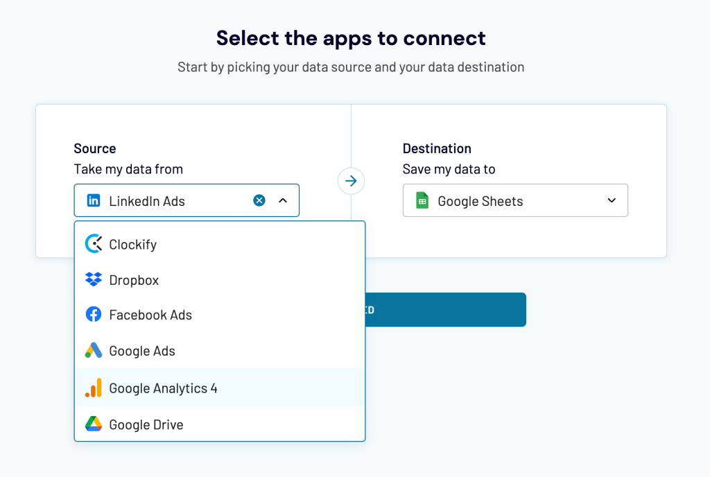 7. Coupler.io LinkedIn Ads to Google Sheets