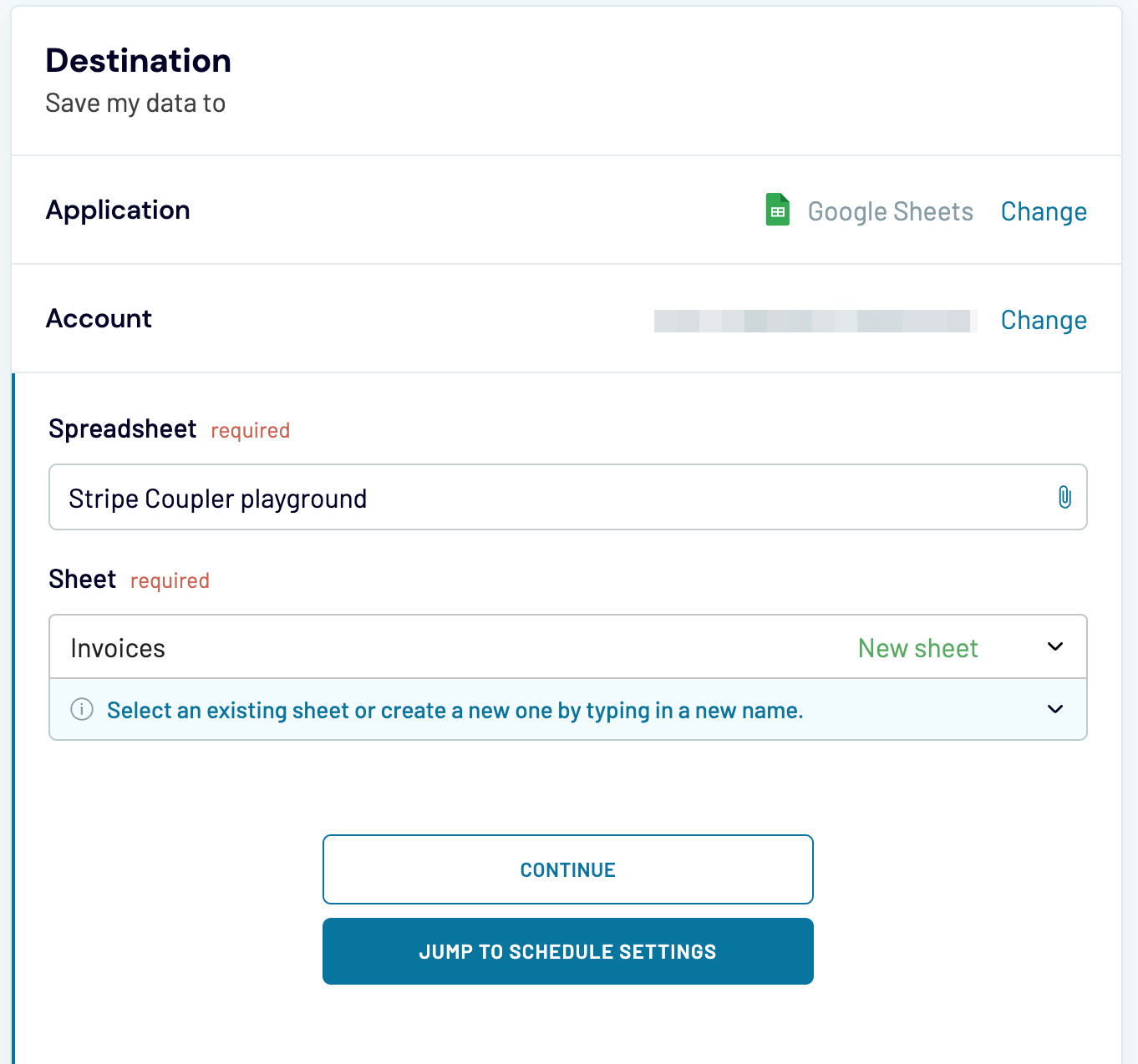 destino google sheets