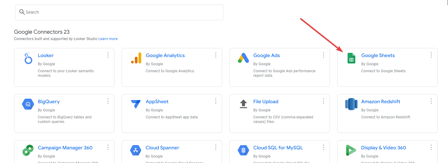 18 looker studio selecciona google sheets como fuente