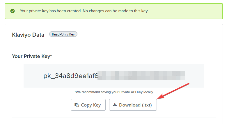 3 klaviyo api key generated