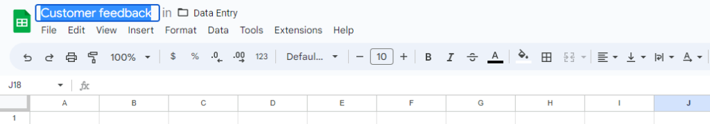 Figure 3.1.2. Renaming the spreadsheet