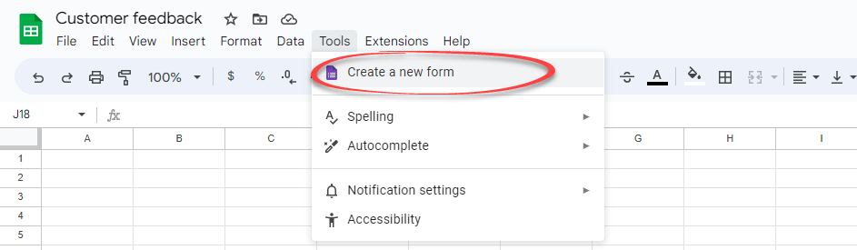 Figure 3.2.1. Creating a new form from the spreadsheet