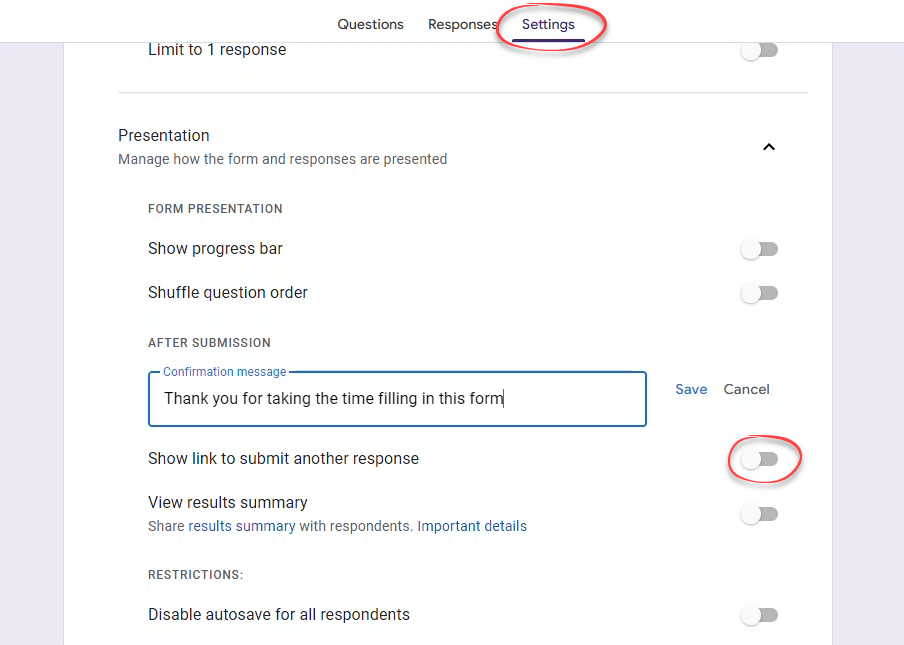 Figure 3.4.1. Reviewing the form setting