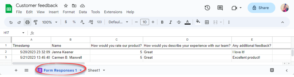 Figure 3.6.1. Viewing the responses