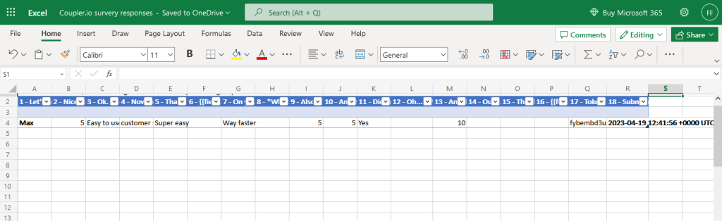 15 results in excel