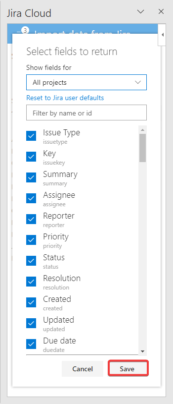 19 select jira fields to import