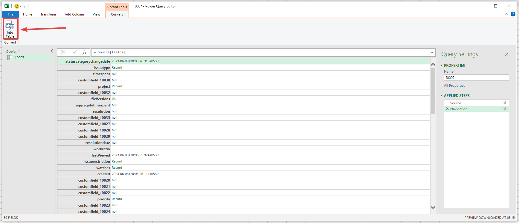 transformar respuesta api a tabla en excel