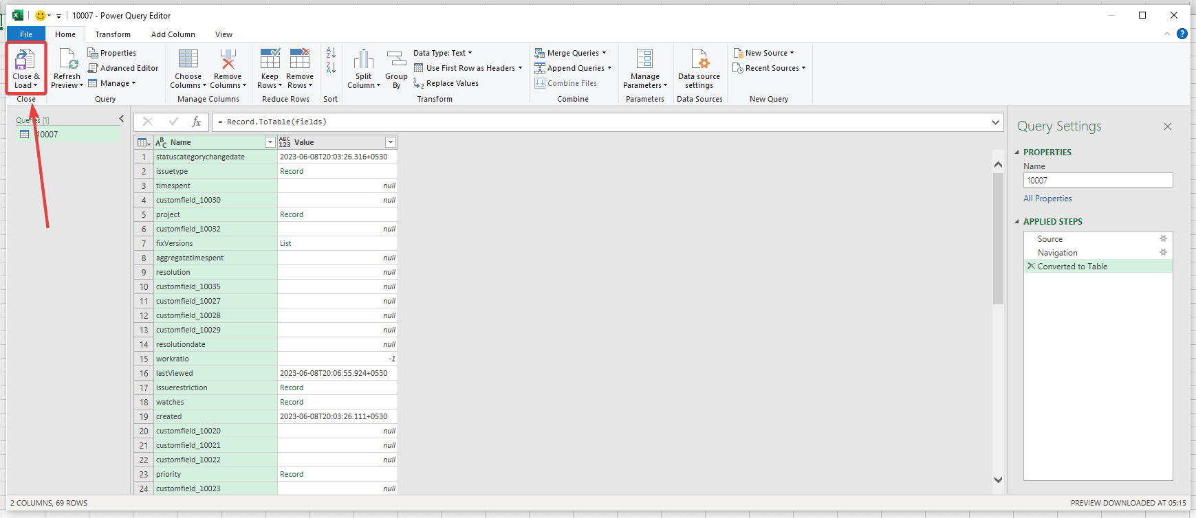 cargar datos de jira en excel
