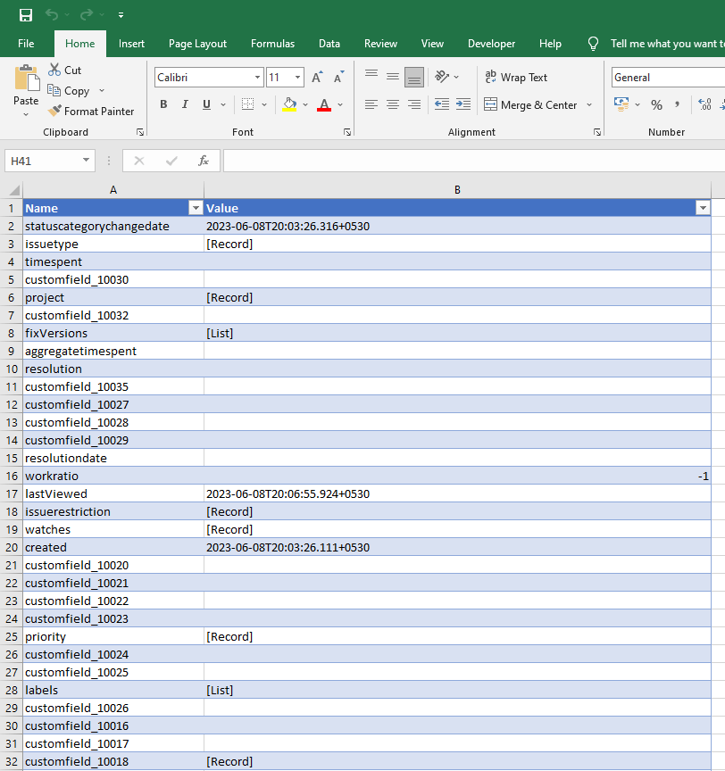 jira exportado a excel via api