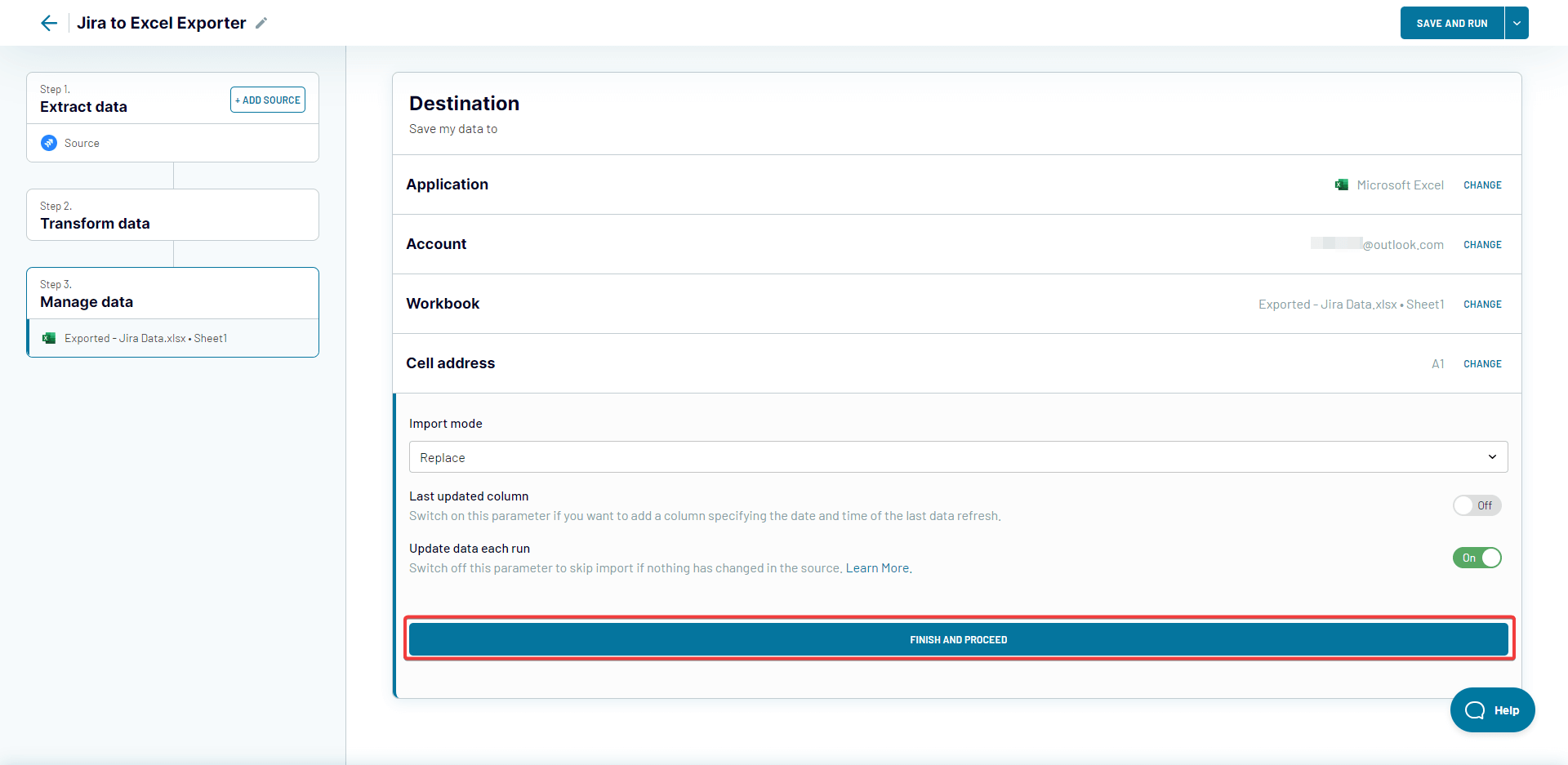 configurar destino en coupler.io