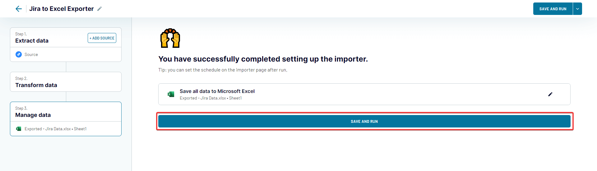 guardar y ejecutar el importador de jira a excel de coupler